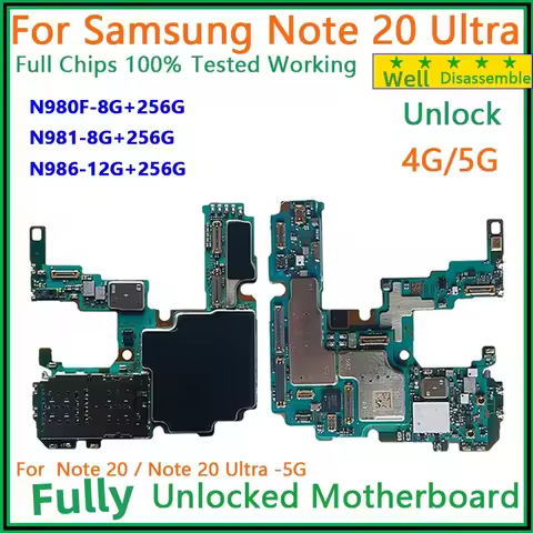 Unlocked Motherboard For Samsung Galaxy Note 20 Ultra N986U N985F 128GB 256GB Note20 N980F N981B/U 5