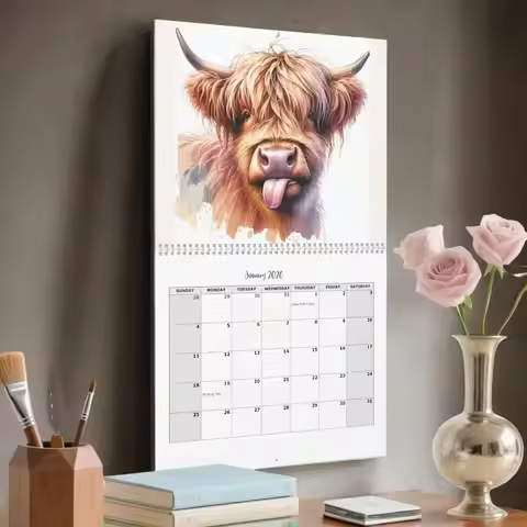 2026 Highland Cow Wall Calendar Funny Monthly Planner for Home Office Decor Student Teacher Gift Pla