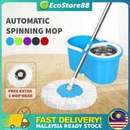 Rotating Spin Mop With Spinner Stainless Steel Bucket Auto Spin Mop Lantai Microfiber Cleaning Mop S