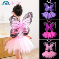 OPENMALL 3/4pcs Kids Butterfly Wings Set Girls Butterfly Dress Headband Wand Halloween Party Costume