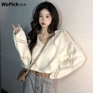 Warehouse No. 9 Large Size Knitwear Hollow Heping Spring 2023 Lazy Style V-Neck Short Two-Piece Gent