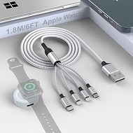 1.8M/6Ft Multi 5 in 1 USB Universal Smart Watch Charging Cable,Magnetic Watch Charger+Lightning2+Type C+Micro USB Nylon Braided iPhone Cord Adapter for Apple Watch Series 1-6 SE/Android/Huawei