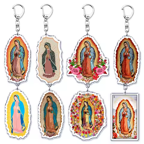 Vintage Our Lady of Guadalupe Mexican Virgin Mary Keychains Ring for Accessories Bag Pendant Key Cha
