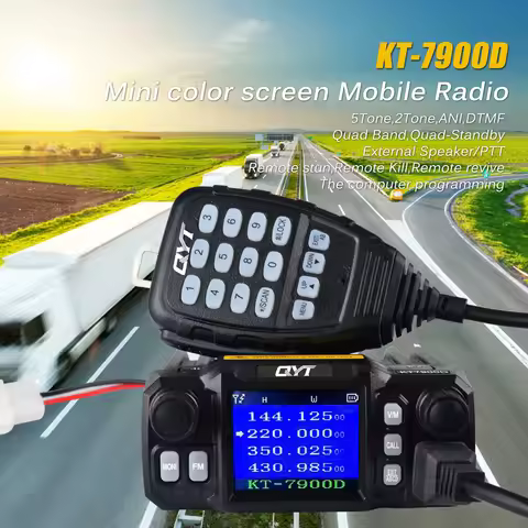 QYT Walkie Talkie KT-7900D 144/220/350/430MHz Quad Band Quad Stand-by 25W 200Ch Mini FM Amateur Mobi