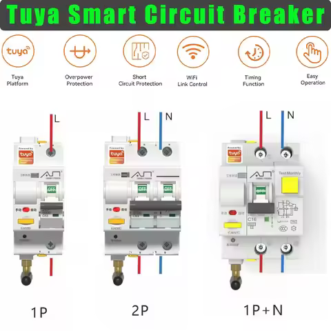 230V 16A 32A 60A Tuya WIFI Circuit Breaker MCB Smart Life Remote Control Short Circuit Protection Ti