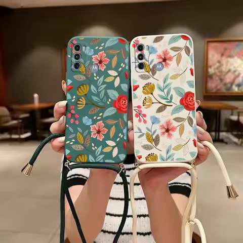 G60 Five Petals FlowerLanyard Silicone Phone Case For Motorola Moto G60 G62 G54 G24 G52 G84 G60S G10