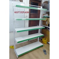 Single supermarket shelf with 5-tier mesh back x 1.8m high x 1.2m long