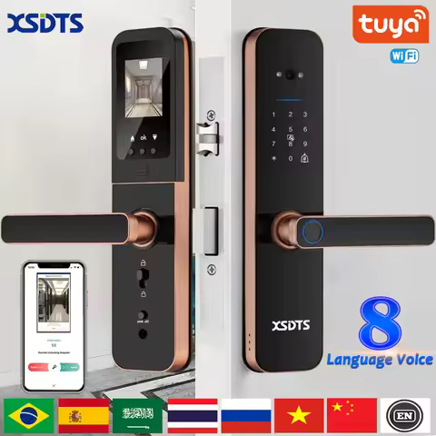 XSDTS Electronic Smart Door Lock Tuya Wifi Digital Biometric Camera Fingerprint Smart Card Password
