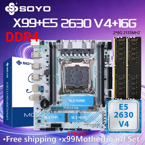 SOYO X99 DDR4 Gaming Motherboard with E5 2630 V4CPU 16G=(8G*2) RAM LGA2011-3 PCIE3.0x16 M.2(NVME)For