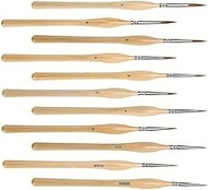 Professional Detail Paint Brush Set, 11 Pieces, Nylon Hair, Metal Ferrule, Wood Handle, Sizes 00000-