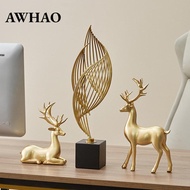 [AWHAO] 2 Pieces Elk Deer Statues Crafts Creative Ornaments Elk Deer Figurines Animal Sculptures Res