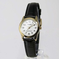 Casio LTP-V001GL-7B White Dial Black Leather Gold Dress Analog Ladies Watch