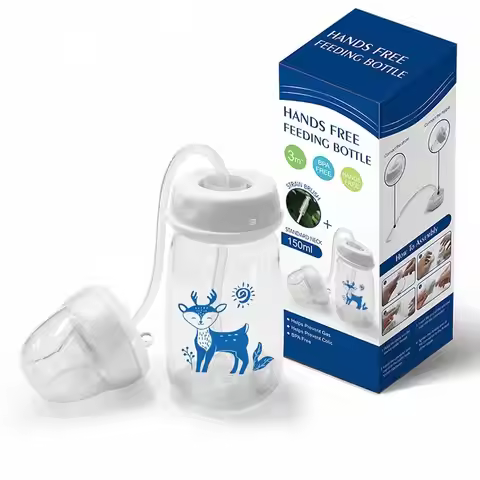 1pc 5oz/150ml Hands-Free Normal Neck PP Baby Feeding Bottle with Straw Brush, Perfect Gift Baby Bott