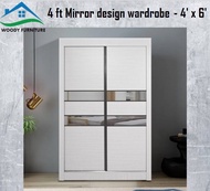 4 feet wardrobe with mirror design sliding door
