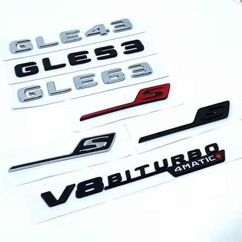 Letters GLE43 GLE53 GLE63 GLE63S V8 Biturbo 4matic+ Emblem for Mercedes Benz AMG Car Side Trunk Rear