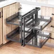 [Ready stock]Cabinet Corner Pull-out Basket Full Pull-out Small Monster Kitchen Tempered Glass Drawer Storage Rack Seasoning Basket Dish Basket