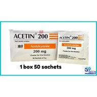 Acetin 200mg 5g (Acetylcysteine 200mg) 1 box 50 sachet - pecah kahak phlegm