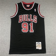 JOCELYN Retro 1997-98 NBA Men's Mitchell & Ness Chicago Bulls #91 Dennis Rodman Jersey Black Basketb