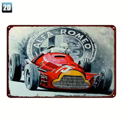 for Racing Car Tin Sign - Retro Metal Wall Art Decor , Vibrant Red & Yellow Classic Race Car Design 