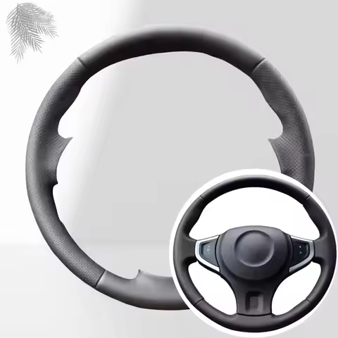 Hand Stitched Black Microfiber Leather Perforated Wear Resistant Steering Wheel Cover For Renault Ko