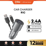 Olike Car Charger Set Dual USB Fast Charging 2.4A Free Cable R1S R1C
