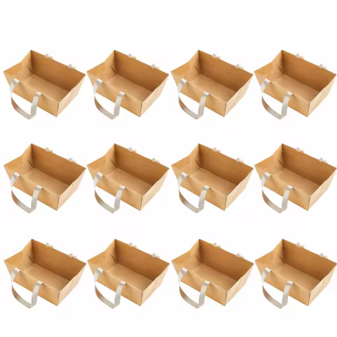 4/8/12/16PCS Waterproof Kraft Paper Kraft Paper Gift Basket With Handles Kraft Cardboard DIY Gift Ba
