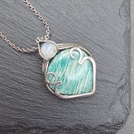 天河石 月亮石 造舊銀線吊墜 金屬繞線