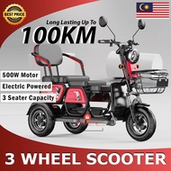 Electric tricycle 3 seater scooter Skuter elektrik Three wheels adult E bike Sekuter motor dewasa 1000W Rechargeable