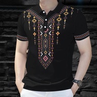 Black Polo Shirt For Men Asean Costume Barong Button Polo Shirt High-Quality Casual Short Sleeve Pol
