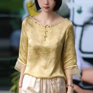 T Temperament Fashion Shirt Flat Neck Top Women 2025 Temperament Shirt Chinese Style Chinese Style T