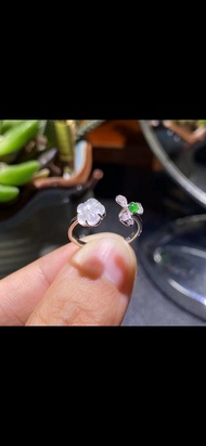 冰種翡翠天然翡翠A玉班指披指指環 • 18k金花朵翡翠戒指