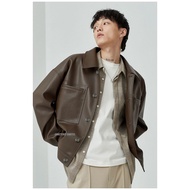 JNK x MAURO - Jaket Kulit Imitasi Pria Hitam Coklat Overisze Ukuran Besar Leather Jacket Premium Ele