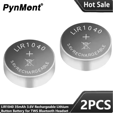 2PCS LIR1040 35mAh 3.6V Rechargeable Lithium Button Battery LIR 1040 for TWS Bluetooth Headset Repla