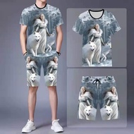 Spiritual Social Guy Suit Men's Summer Korean Version All-Match Jacket Black Samurai Shorts Dragon C