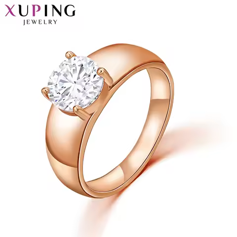 Xuping Fashion Jewelry Simple Charm Round Shaped Stone Trendy Gold Color Plate Rings For Women Girl 