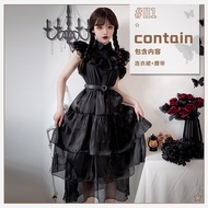 Halloween Dark Goth Adams Spiritual Love Vampire Dress Wednesday Cos Costume Black Dress