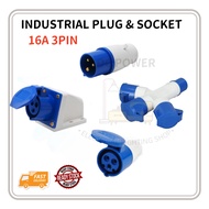 INDUSTRIAL PLUG WALL SOCKET CONNECTOR SOCKET 16A 3 PIN BLUE AND 16A 3PIN 3WAY CONNECTOR SOCKET