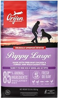 ORIJEN Puppy Dry Dog Food for Large Breeds, Grain Free, High Protein, Fresh &amp; Raw Animal Ingredients, 25lb