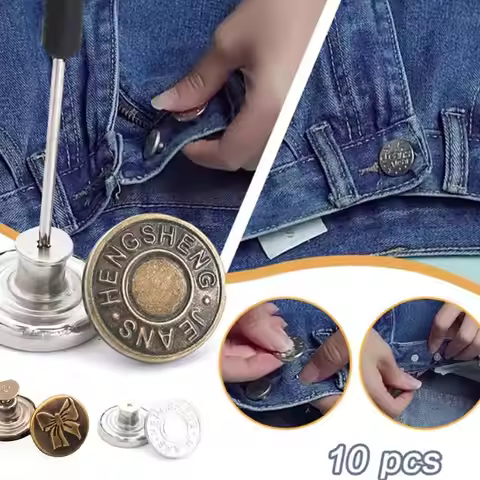10pcs Portable Replacement Jeans Buttons Nailless Removable No-Sewing Metal Button Waist Adjust Repa