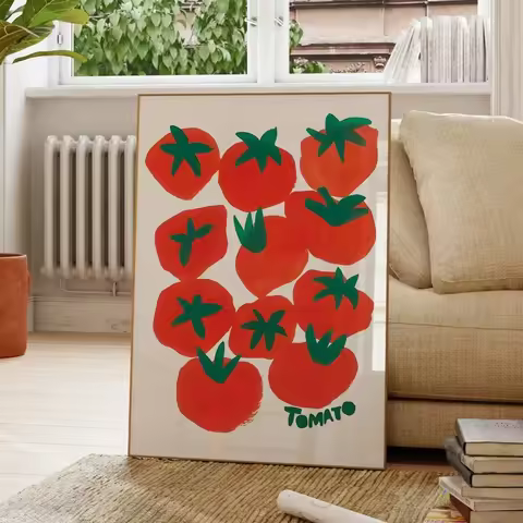 Red Food Tomato Funny Wall Art, HD Canvas Print Poster, Suitable for, Home, Kitchen, Living Room, Re