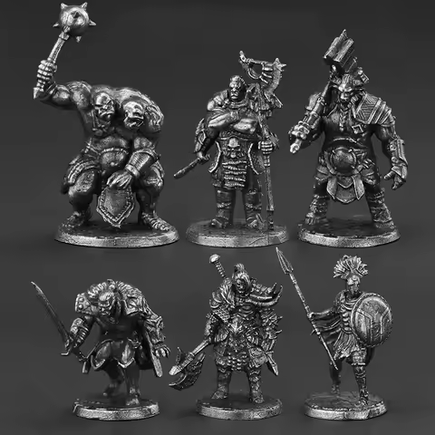 6Pcs Unpainted Metal Warrior Miniatures Tabletop Wargame RPG Character Models For Hobby Painting Hom