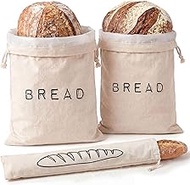 Leafico Reusable Bread Bags – 2 Cotton Storage Bags + 1 Baguette Bag with Food Safe TPU Liner – For 
