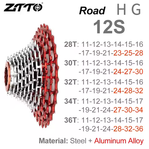 ZTTO Road Bike HG Cassette Ultralight 11s 12s 11-28/30/32/34/36T Sprocket 112g~146g Red-silver 11/12