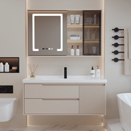 【SG⭐SALES】Creamy Style Mirror Cabinet Set Bathroom Vanity Cabinet Set wall hanging cabinet makeup mirror cabinet Free Tap and Pop Up Waste