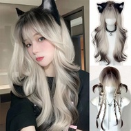 Long Body Wave สีดําและสีเทา Ombre คอสเพลย์วิกผมสังเคราะห์ทนความร้อนวิกผม Bangs ธรรมชาติ Lolita Wigs