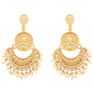 Indian Bollywood Finely Hammered And Embossed Traditional Charming Look Dangling Chand Baali Half Mo