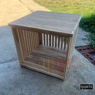 📌BV📌 โต๊ะข้างเตียงไม้สัก ชั้นวางของข้างเตียง ขนาด 50*50*50 ซม. (กว้าง*ลึก*สูง) สีเคลือบเงาใส