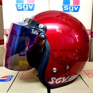 Saiz Besar !! Original SGV 62 XL Motorcycle Helmet Topi with Rainbow Visor ( Red )