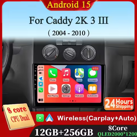 Android 15 Carplay Auto For Volkswagen Caddy 2K 3 III 2004 - 2010 Car Radio Multimedia Video Player 