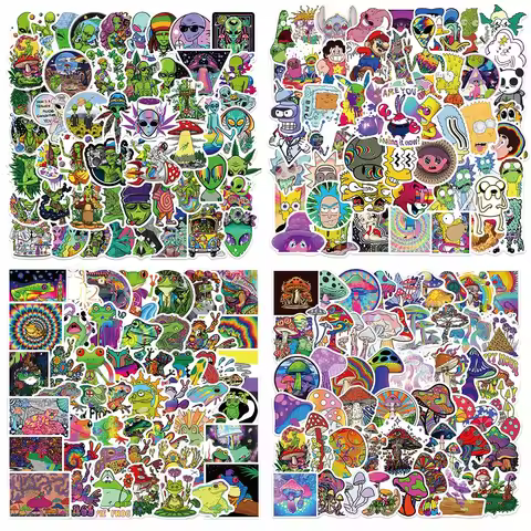 200/50PCS Cool Frog Cartoon Mushroom Sticker DIY Car Bike Travel Luggage Phone Guitar Waterproof Sti